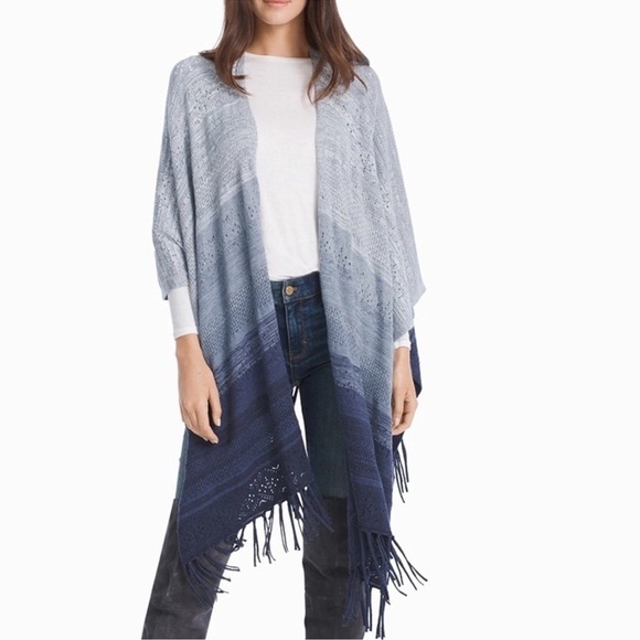 White House Black Market Blue Ombre Knit Shawl Cardigan Wrap Size Small - Picture 1 of 13